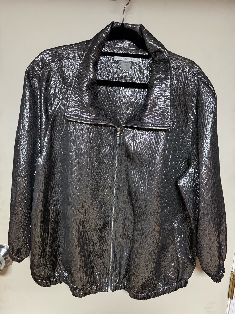 Peter Nygard Metallic Black Textured Zip Bomber Jacket